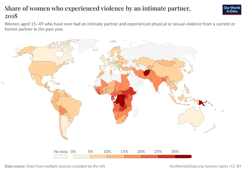 A thumbnail of the "Share of women who experienced  violence by an intimate partner" chart