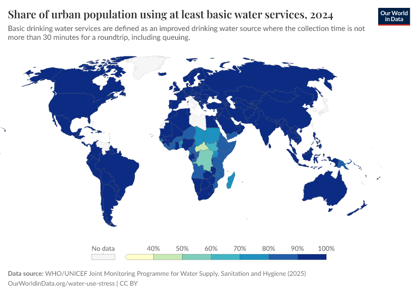 A thumbnail of the "Share of urban population using at least basic water services" chart
