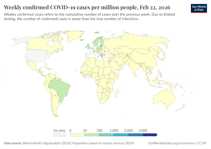 A thumbnail of the "Weekly confirmed COVID-19 cases per million people" chart